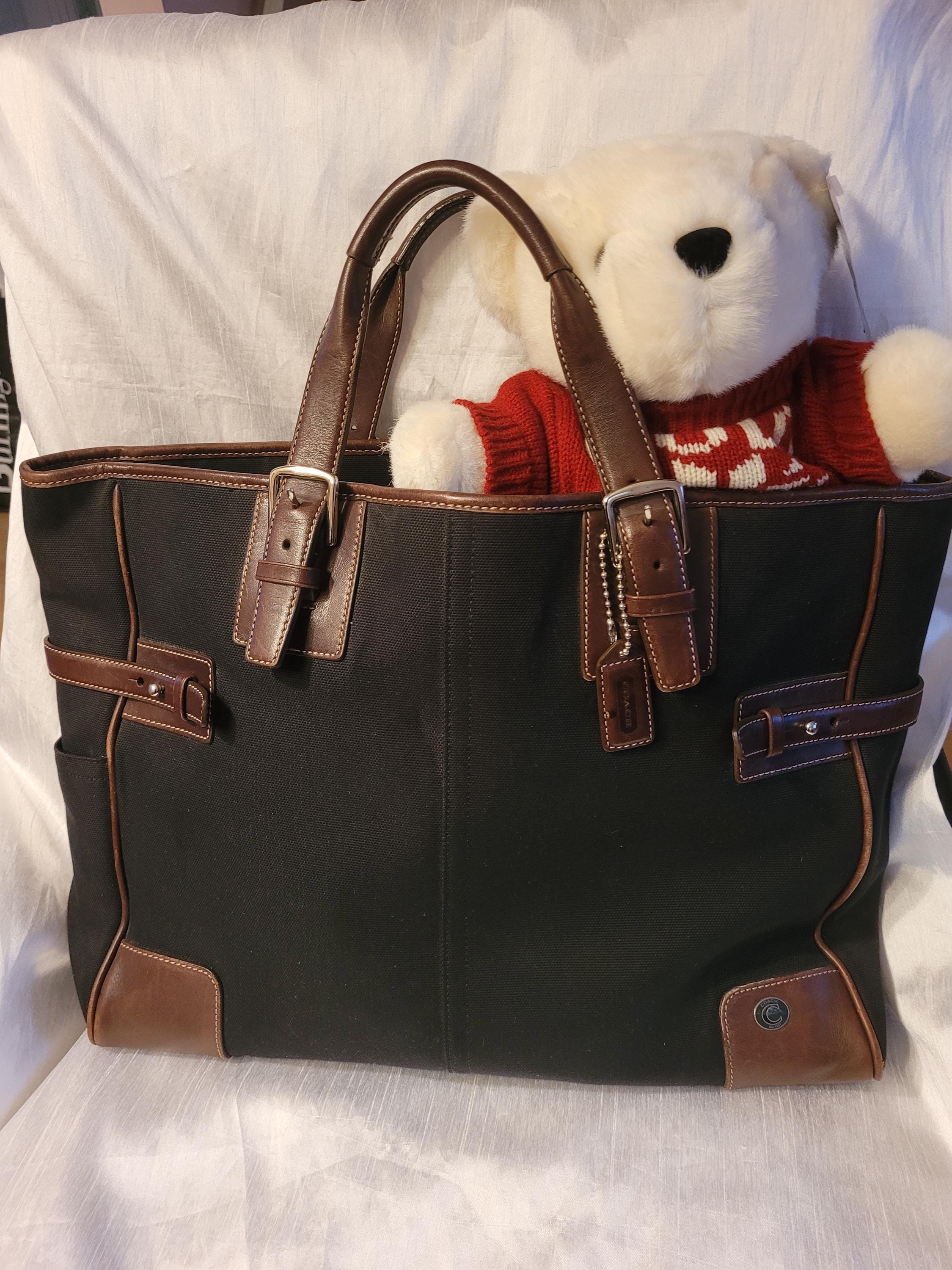 Vintage Coach Black Canvas Brown Leather Weekender Overnight