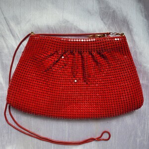 Vintage ELKA Red Couture Red Carpet Mesh Bag Metal Rope Purse Clutch Detachable Crossbody Strap Purse Chain Gold Plated Hardware