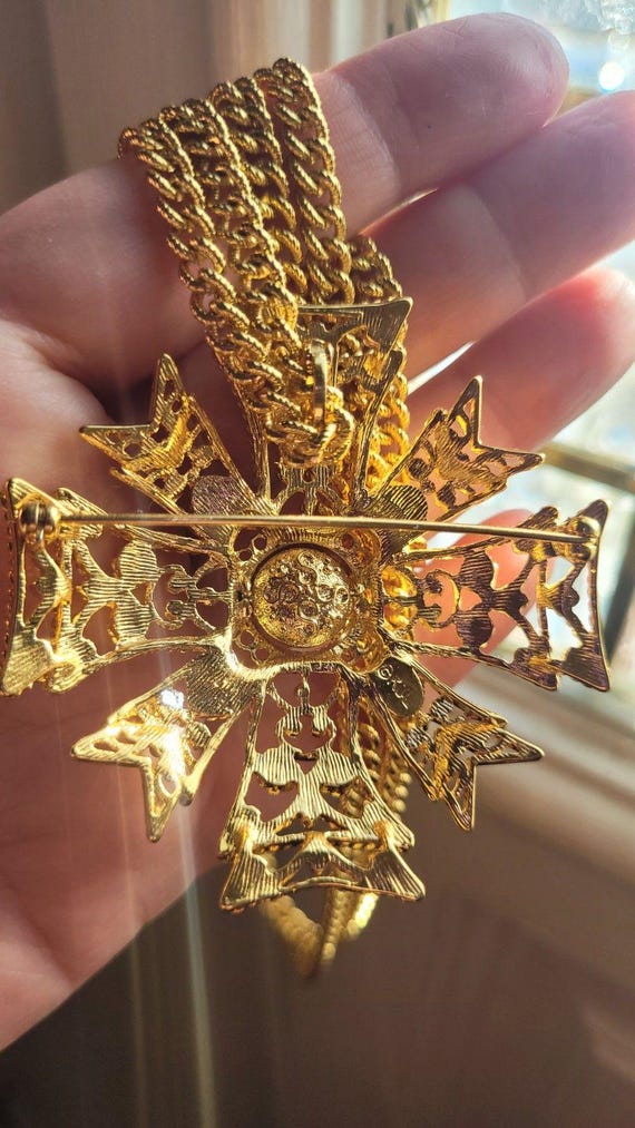 KJL Kenneth Jay Lane Maltese Cross Crystal Rhines… - image 5