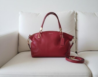 Coach Madison Kelsey Satchel Pebble Raspberry Red Leather Crossbody Bag 28095