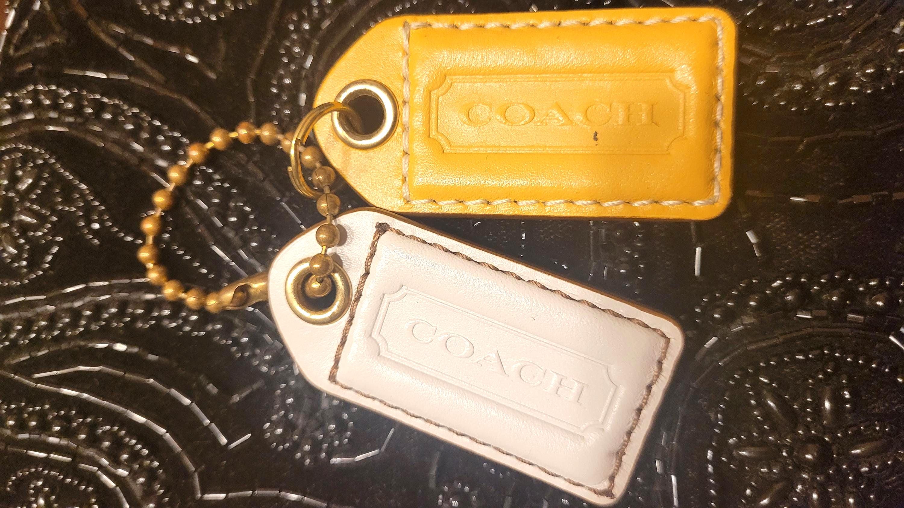 Set of 2 Coach Hang Tags Bag Charms Thick Brass Chain White
