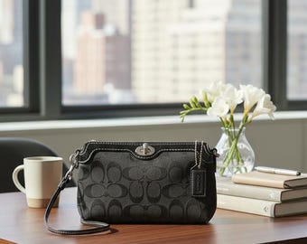 Coach Vintage 90s Black Canvas/brown Leather Trim Handbag - Etsy