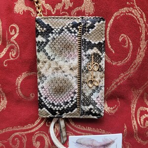 Jessica Simpson Python Schlangenhaut Kunstleder Karte Brieftasche Vergoldet Hardware mit Schlüsselring Neu mit Tags