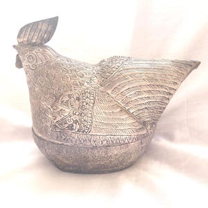 Vintage Chiseled Betel Trinket Keepsake Box Silverplated Rooster Hand Made in Cambodia