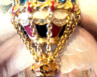 Rare St John Knits Jeweled Rhinestones Enamel Hot Air Ballon Designer Brooch Gold Plated Signed