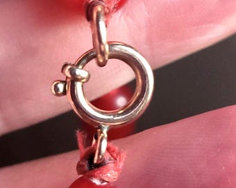 Antique Art Deco 14K Gold Filled Bolt Ring Clasp & Celluloid Coral Red 18'' Necklace