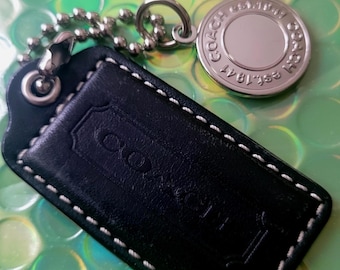 Coach Set of 2 Hang Tags Large Black Leather Charm Silver Metal Circle