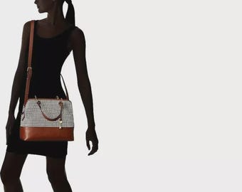 Fossil Lane Ladies Satchel Bag Woven Leather Adjustable Crossbody and Double Shoulder Straps Brown Color with Brass Key Charm New Condition