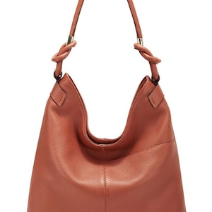 Vince Camuto Tisha Leather Hobo Tote Shoulder Bag Moroccan Clay Coral Color Gold tone Hardware