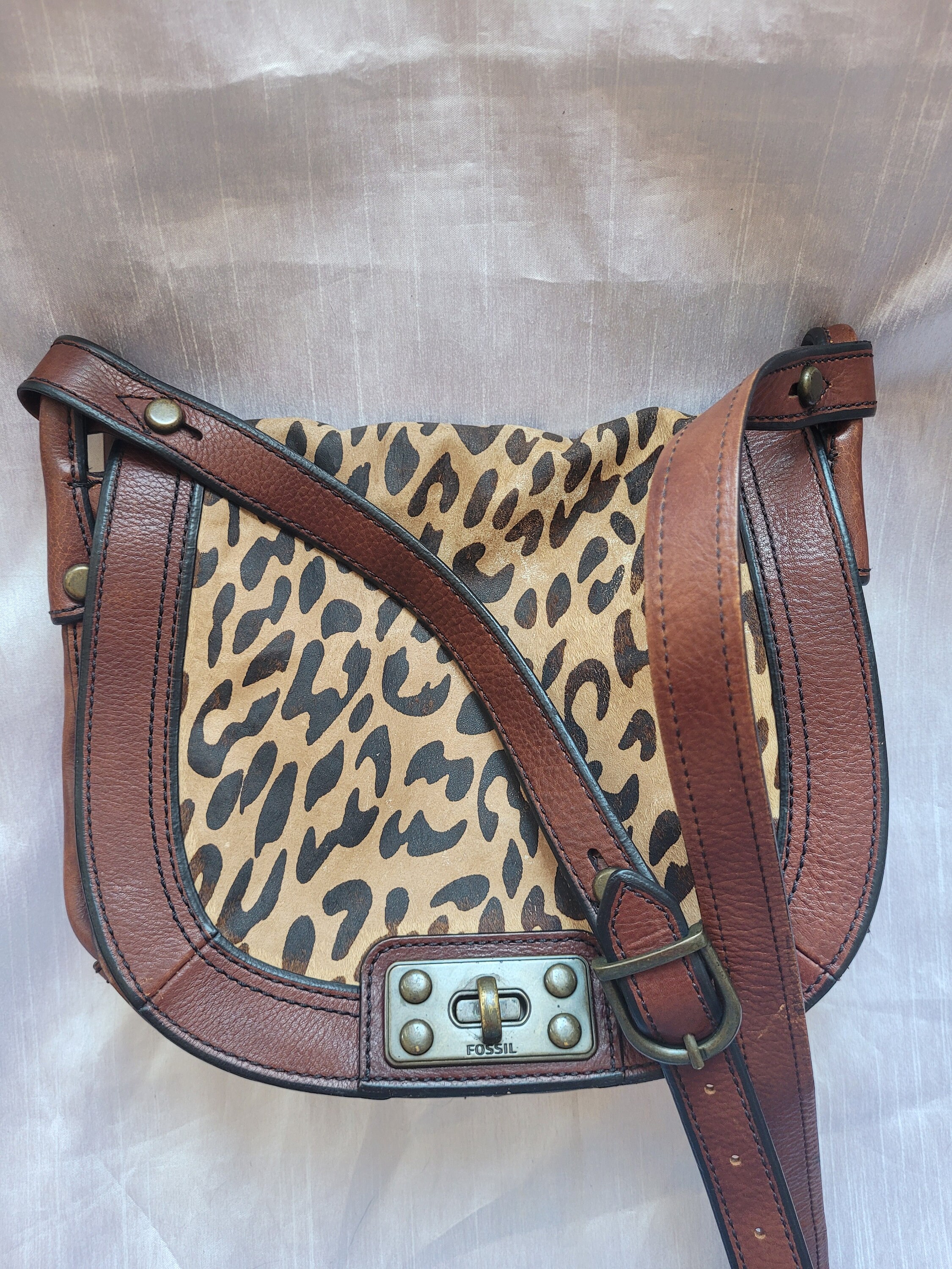 Fossil Jessie Leather Bucket Small Crossbody Bag - Black  Fossil Leopard Print Leather Handbag main image 2