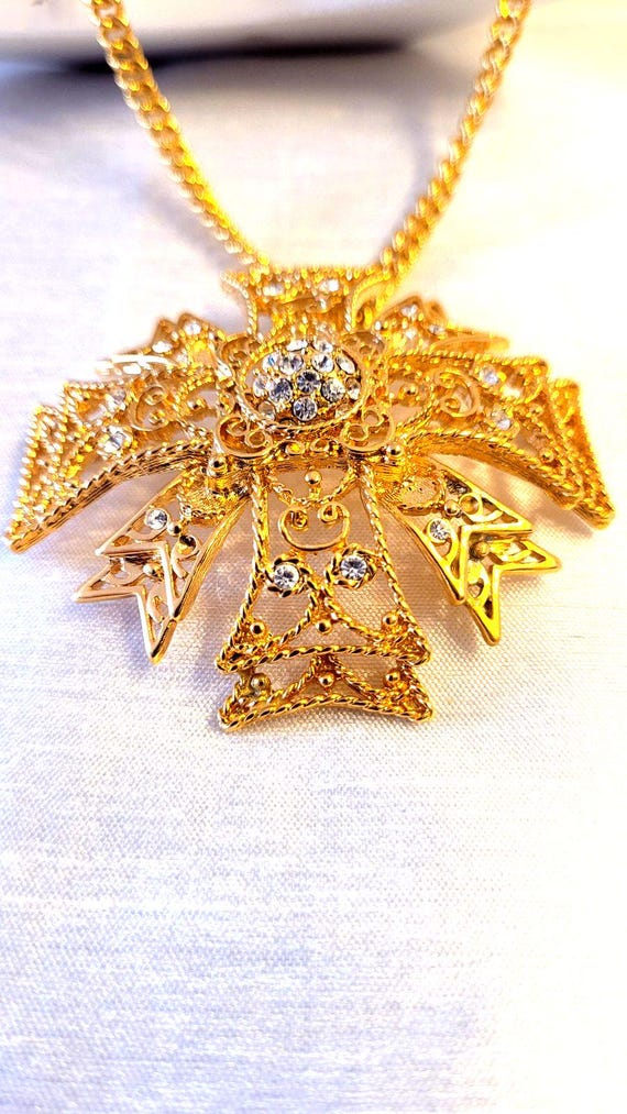 KJL Kenneth Jay Lane Maltese Cross Crystal Rhines… - image 9