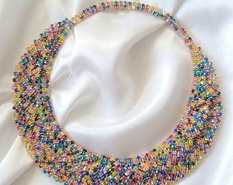 Christian Siriano Designer Multicolored Swarovski Crystal Jeweled Bib Necklace