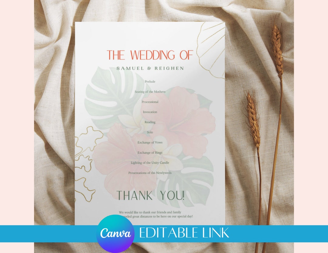 Tropical/beach Wedding Themed Ceremony Program Canva Editable - Etsy