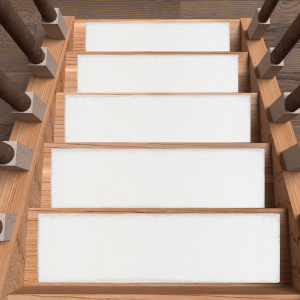 White Stair Treads Carpet, Plush Fur Stair Rug, Non-Slip Washable Stair Mat, Thin Stair Pad for Home Decoration, Soft Office Step Rug