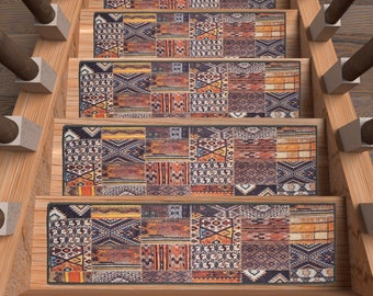 Patchwork Stair Tread Rug: Ethnic Style, Non-Slip Stair Carpet