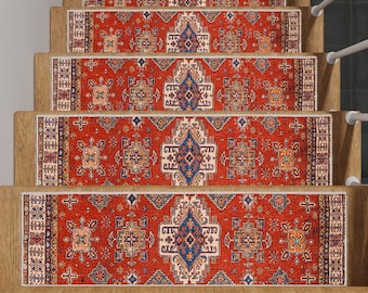 Vintage Kilim Stair Treads: Washable Stair Runner Rug, Pet Friendly