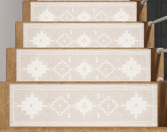 Cream Moroccan Stair Treads: Geometric Farmhouse Stair Runner
