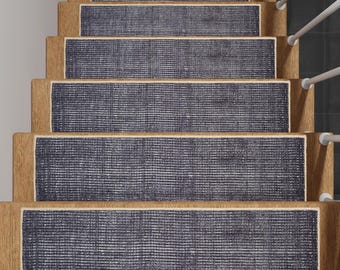 Anthracite Geometric Stair Treads: Non-Slip Velvet Step Rug