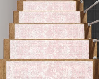 Pink Boho Stair Treads: Non-Slip Washable Stair Rugs