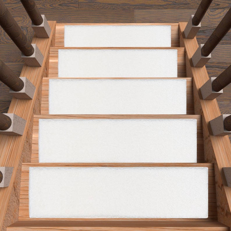White Stair Treads Carpet, Plush Fur Stair Rug, Nonslip Washable Stair Mat, Thin Stair Pad for