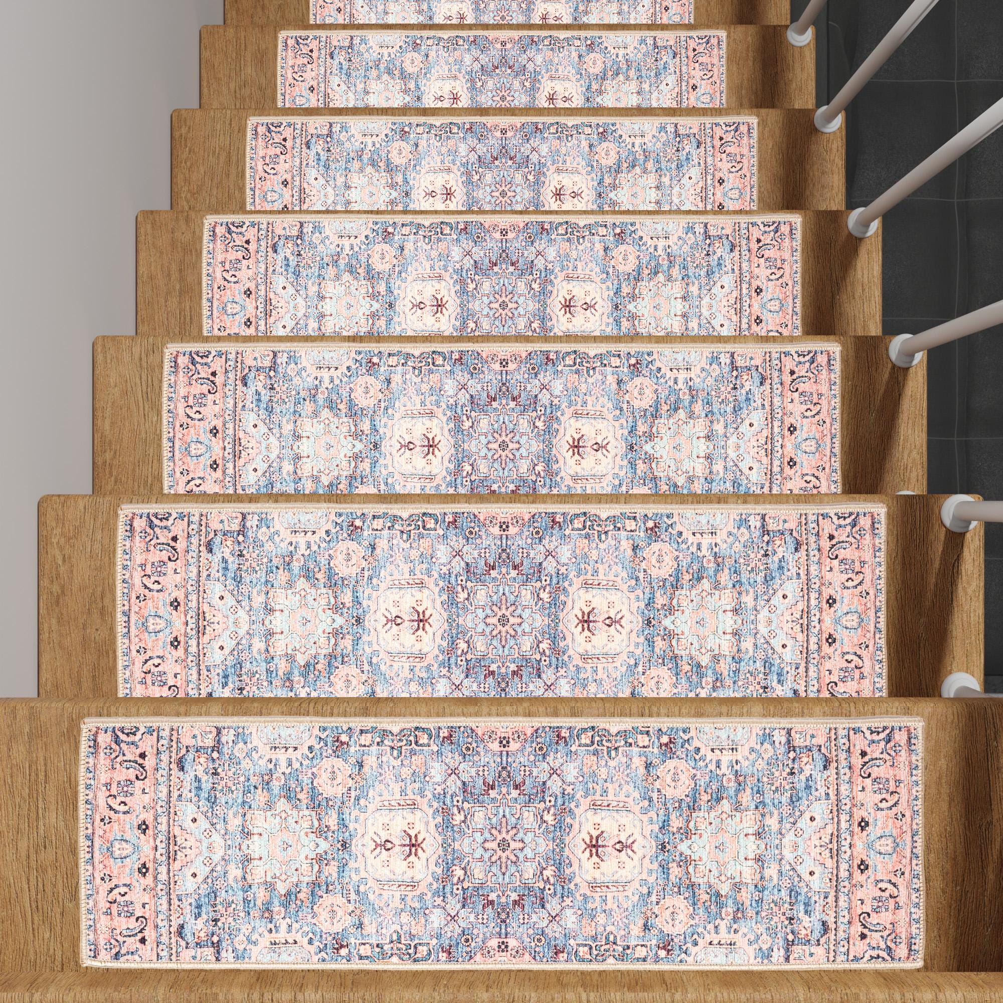 Vintage Stair Tread Rug: Multicolor Non-Slip Carpet Stair Runner