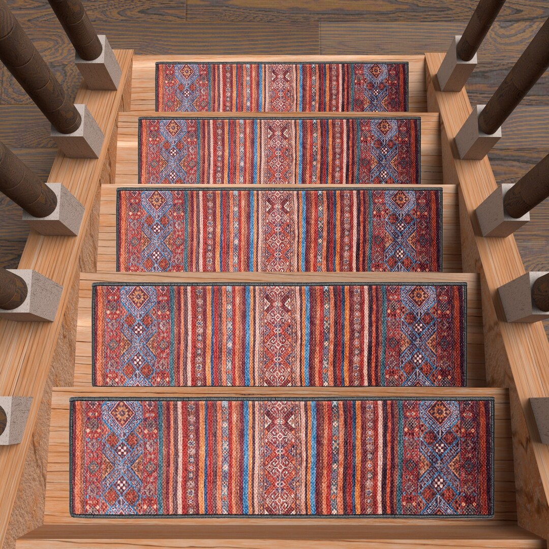 Vintage Oriental Stair Treads Carpet, Traditional Stair Carpet, Non