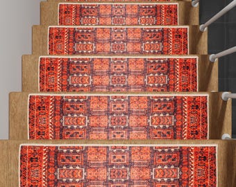 Red Anatolian Stair Treads, Non-Slip Boho Stair Runner Rug