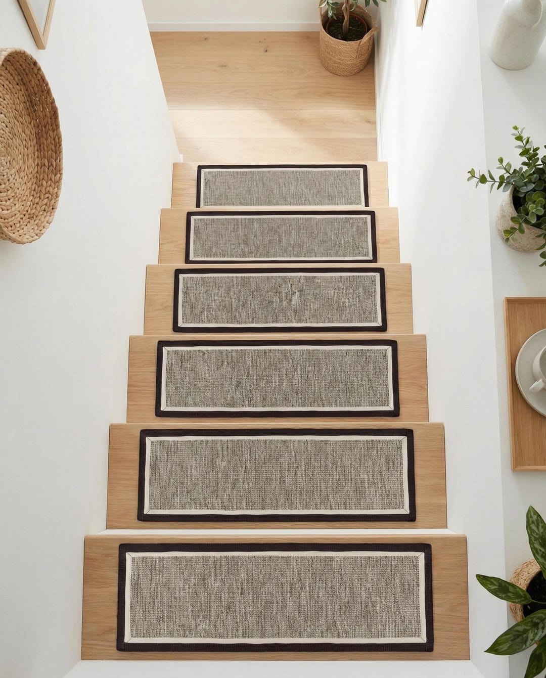 Step Rug Stairs Light Sisal Stair Rug, Natural Jute Stair Treads Carpet, Boho Bordered ...