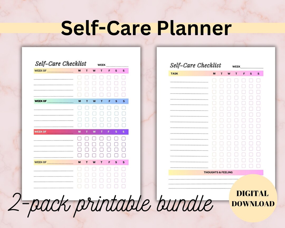 Self-care Checklist Printable, Instant Download, Minimal Productivity ...