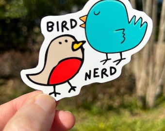 Bird Nerd Sticker, Birder Gift, Laptop Decal, Water Bottle Decor, Junk Journal, 2" x 3" Water Resistant Kiss-Cut Sticker