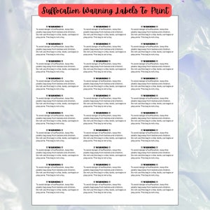 Afdrukbare waarschuwingslabels voor verstikking | Labels voor kleine bedrijven | Vel met 30 verstikkingsstickers | Stickers voor kleine bedrijven | Waarschuwingsstickers