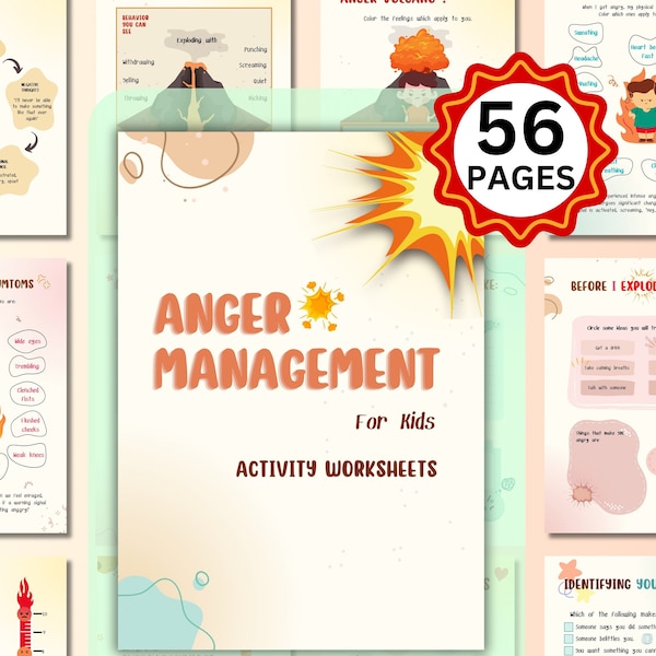 ANGER Management Workbook for Kids, Anger Journal, Anger Iceberg, Anger Worksheets for Kids, Therapy Office Decor, Therapist Worksheets