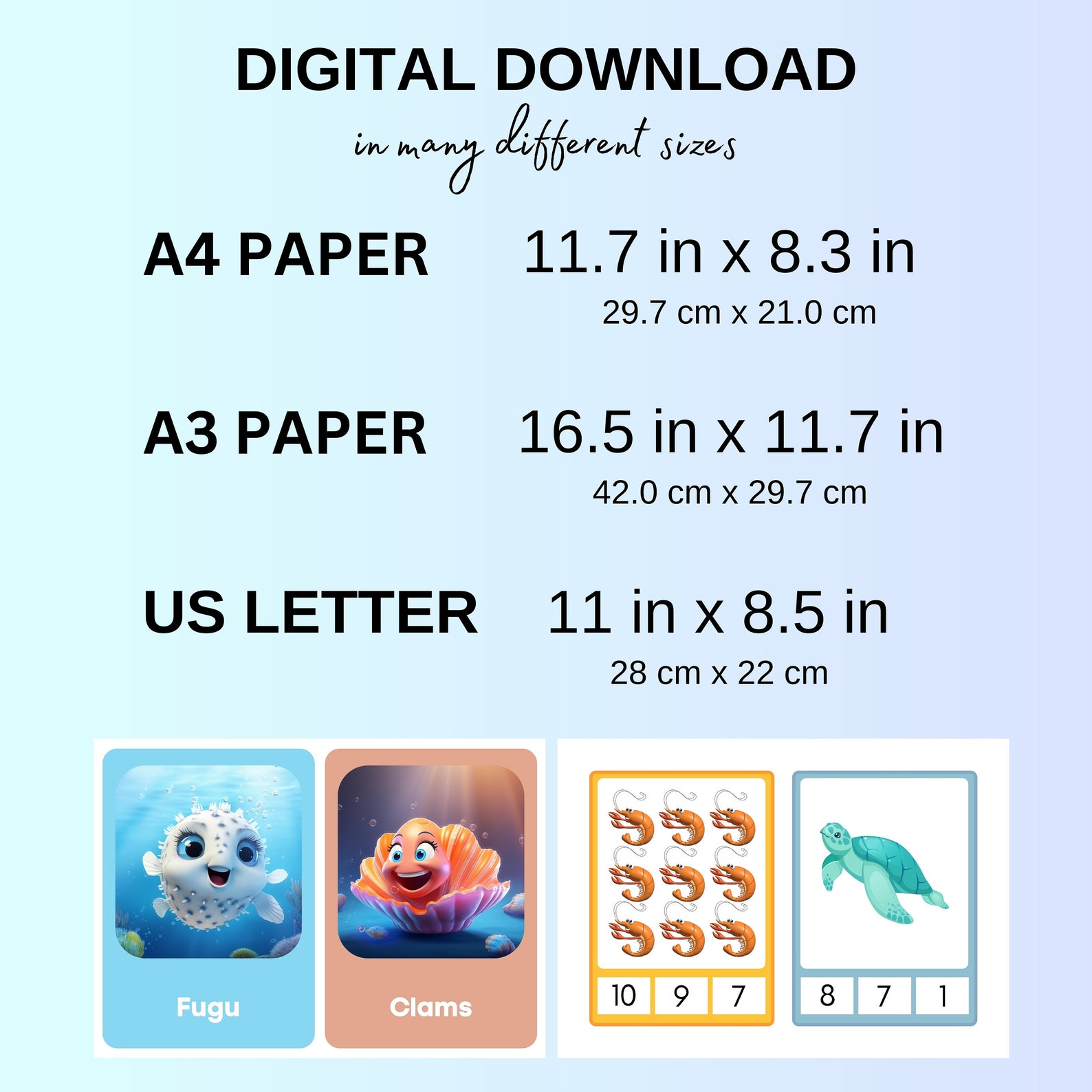SEA ANIMALS 24 Montessori Cards, Printable Flash Cards for Kids ...