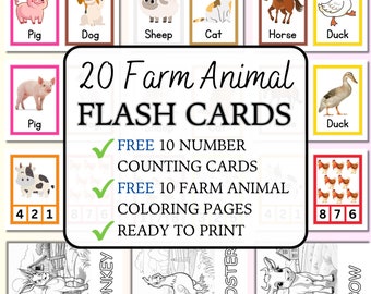 20 boerderijdieren FLASH-KAARTEN, Montessori Flash-kaarten, Pre-School Flashcards, afdrukbare Flash-kaarten voor kinderen onderwijs, Kid Flashcard afdrukbaar