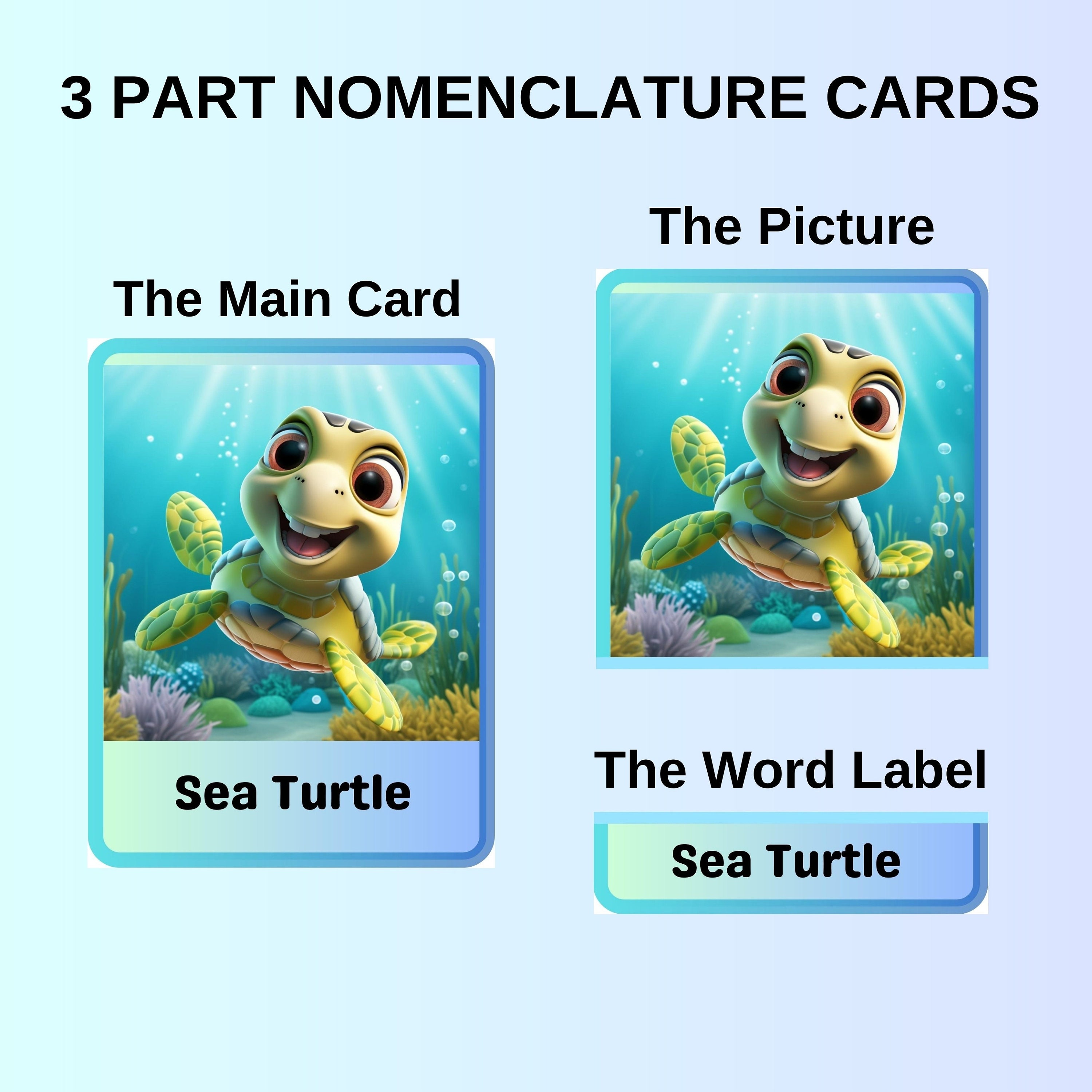 SEA ANIMALS 24 Montessori Cards, Printable Flash Cards for Kids ...