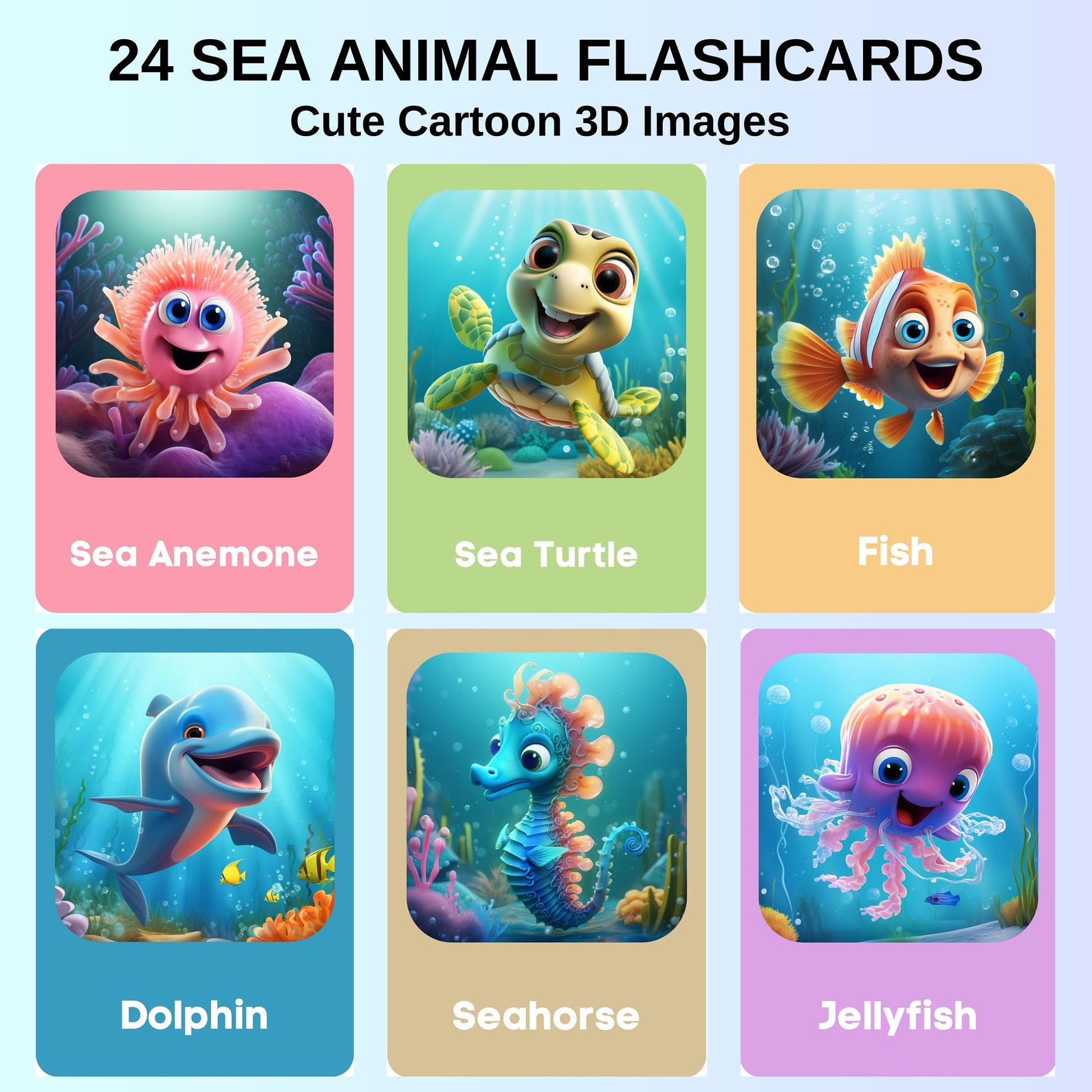 SEA ANIMALS 24 Montessori Cards, Printable Flash Cards for Kids ...
