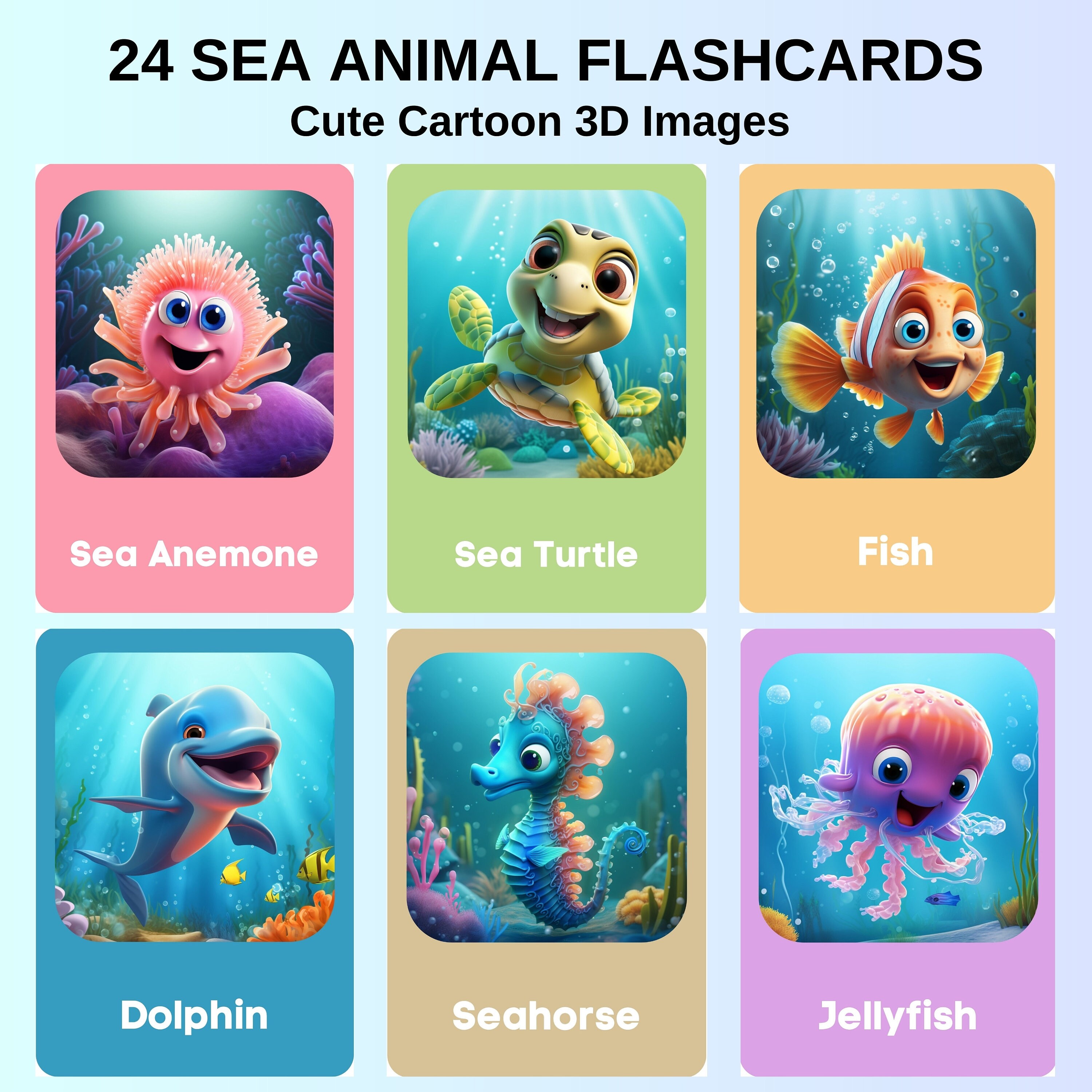 SEA ANIMALS 24 Montessori Cards, Printable Flash Cards for Kids ...