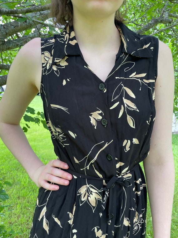 Vintage Black and Tan Floral Dress