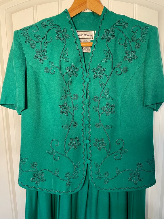 1990s Emerald Green Soutache Dress - image 2