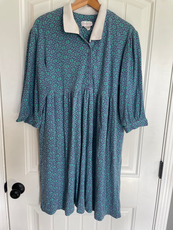 1980s Purple and Teal Maternity Dress (XL)