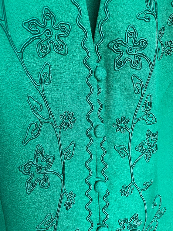 1990s Emerald Green Soutache Dress - image 3