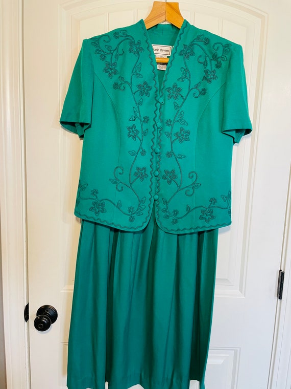 1990s Emerald Green Soutache Dress - image 1