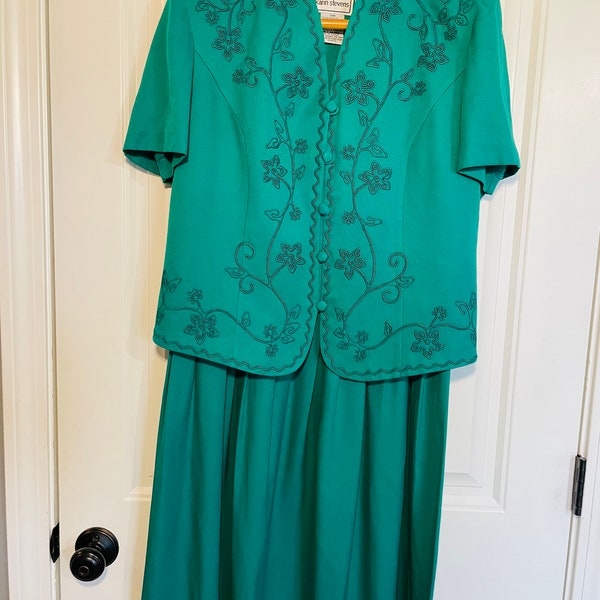 1990s Emerald Green Soutache Dress