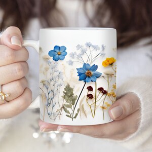 Blue Wildflower Mug Wrap: Floral 3D Design (Digital Download)