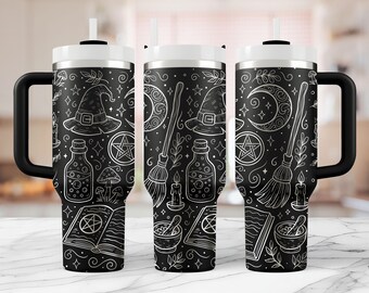 Halloween Tumbler Wrap SVG: Witch Spell Book & Broomstick Design (Digital Download)