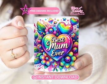 Tazza per la festa della mamma PNG / Tazza per la sublimazione Best Mum Ever / 11oz 15oz Mum Mug Wrap Designs / Best Mum Ever PNG / Tazza Best Mum Ever