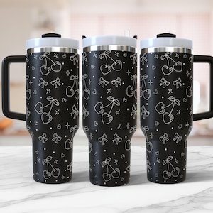 Kokette Bögen Tumbler Laser svg, süße Kirschherzen graviertes Full Wrap Design für 40 Unzen, nahtloses Valentines Design für Laserrotativ