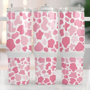 40oz Pink Cow Print SVG Tumbler Wrap PNG | CowHide 40oz Quencher Sublimation | Farm Life CowGirl Print Tumbler 40 oz file for Cricut