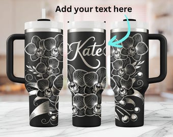 40oz Orchid Tumbler Wrap svg, Add your name or text Floral Engraved Tumbler Seamless Laser Design, 40oz rotary cup instant download