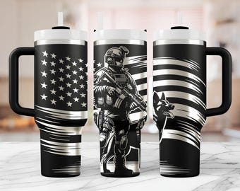 K9 Soldier Tumbler Wrap SVG: American Flag Laser Engraved Design (Digital Download)